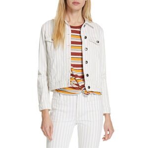 FRAME Le Vintage Courtyard Striped Cropped Denim Jacket Size M